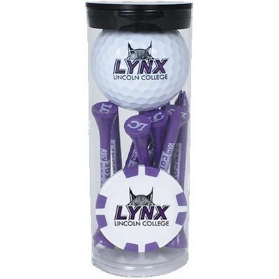 Golf Ball, Ball Marker Poker Chip & Tee Set Tube - Custom Imprint
