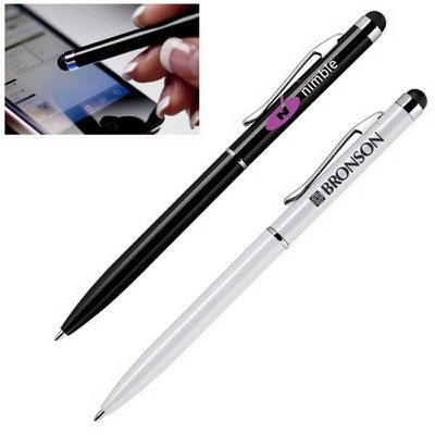 Sleek Design Aluminum Ballpoint Pen W/Soft Touch Stylus Tip