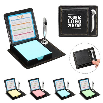 Leather Sticky Notes Holder With Pen Holder