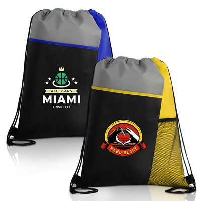 Tri Colored Drawstring Backpack With Mesh Pocket
