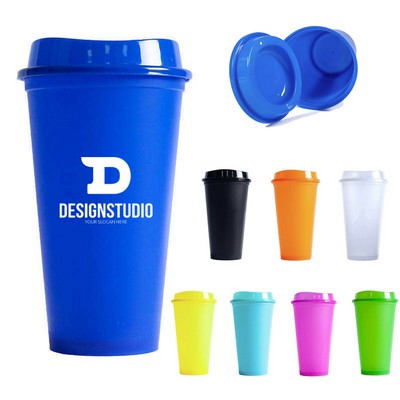 16OZ Reusable Plastic Cup With Lid Coffee Juice Kids Adults