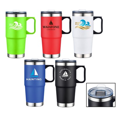 24oz Double Wall SS / PP Mug with Clear Closure Lid and Handle