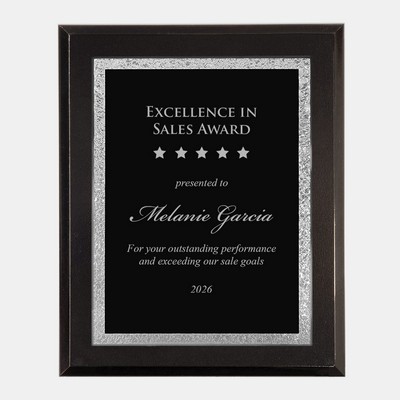 Black/Silver Victory Plate on Gloss Blackwood Plaque (10" x 8" x 3/4")