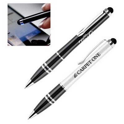 Curved Body Aluminum Ballpoint Pen W/Soft Touch Stylus Tip