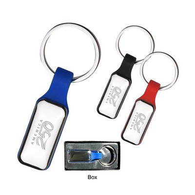 America 250 Metal Keychain with a Colored Silicon Strap
