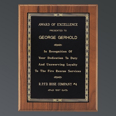 Genuine American Walnut Rectangle, Black-Gold Brass Plate, Small (5"x7")