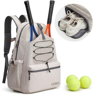 Large Capacity Tennis Backpack Unisex Pickleball Bag with Shoe Compartment Holds 4 Rackets Outdoor