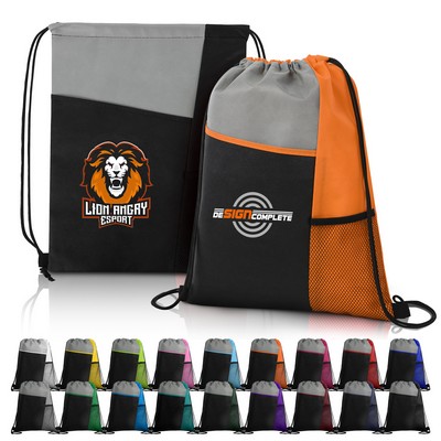 Tri-Colored Mesh Pocket Drawstring Backpack (Ocean)