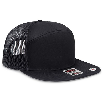 OTTO Superior Cotton Twill Round Flat Visor 7 Panel Pro Style Mesh Back Trucker Snapback Hat