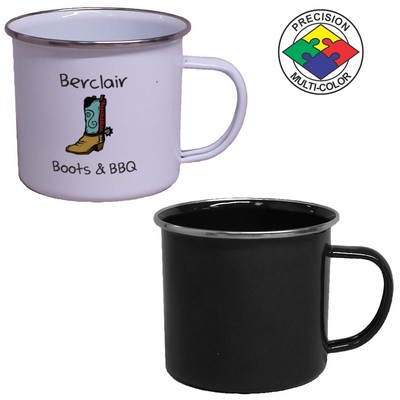 16 Oz. Enameled Steel Cup with Stainless Rim (Screen Printed)