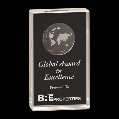 Clear Crystal Rectangle Award w/Globe Etching (7")