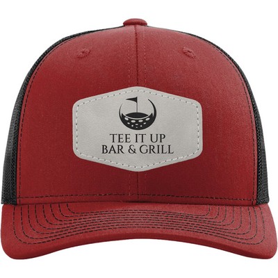 Richardson 112 6-Panel Snapback Trucker Hat w/Leatherette Adhesive Patches or Embroidery