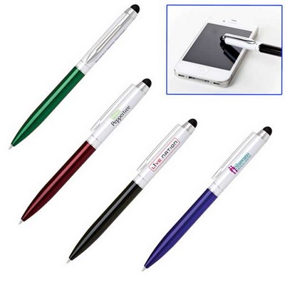 Two Tone Aluminum Ballpoint Pen W/Soft Touch Stylus Tip