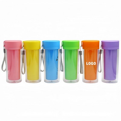 10oz Double Layers Wheat Straw Water Bottle with Carry Loop